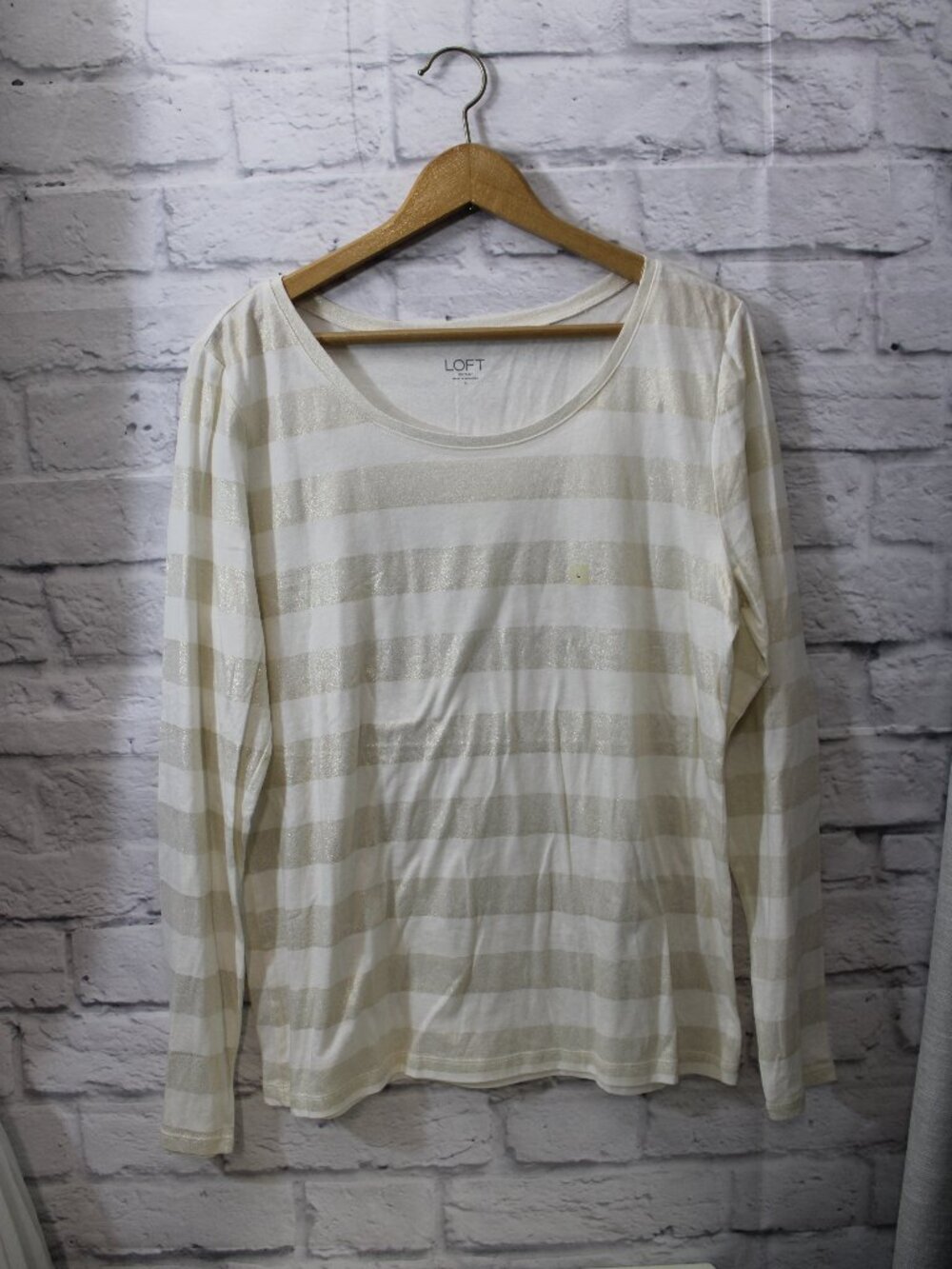 Loft Large Shirt Top White Shimmer Longsleeve Lightweight Casual Spring